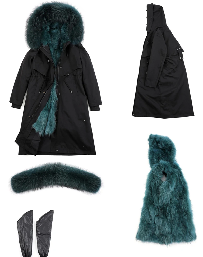 2023 new Waterproof real fur coat long winter jacket natural raccoon fur collar women thick warm fur parkas