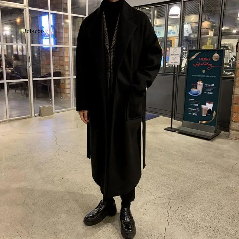 

Winter Long Woolen Coat Men's Fashion Casual Oversize Woolen Coat Men Wild Loose Korean Style Woolen Coat Mens Overcoat M-Xl