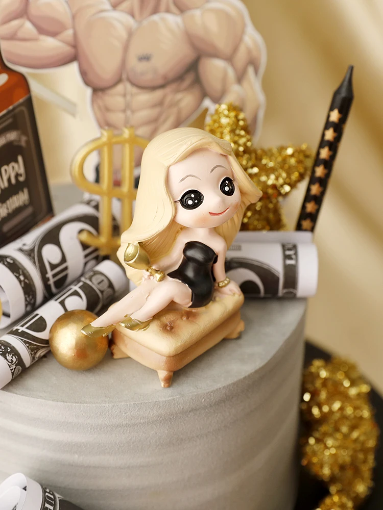 Black Golden Royal Style Sex Lady Cool Man Happy Birthday Cake Topper for Party Decoration Baking Supplies Love Gifts image 3