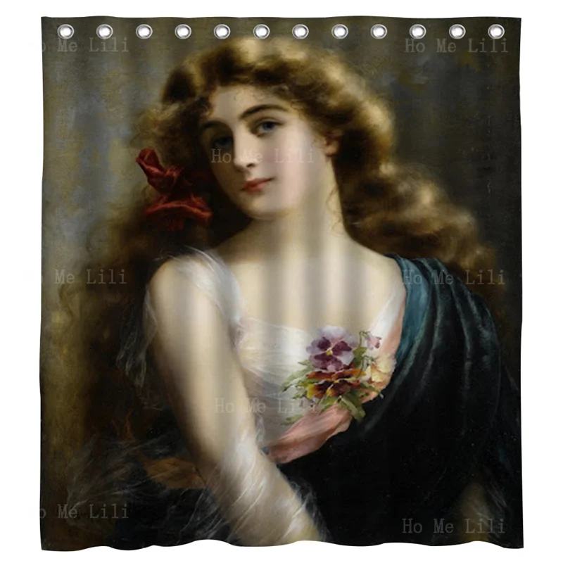 Auburn Beauty In A Mauve Dress European Court Paintings Of Female Figures Vintage Oil Painting Shower Curtain By Ho Me Lili