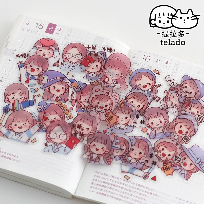 40 Pcs/Set Waterproof Granule Sticker Cute Girl Cartoon Expression Hand Account DIY Diary Decoration Stickers