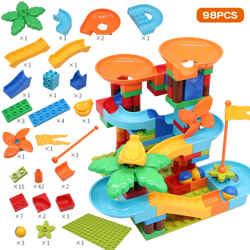 Newest Big Size Turntable Marble Race Run Building Blocks Creative Piano DIY Blocks Plastic Funnel Slide DIY Assembly Bricks