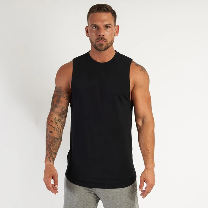 Running Vest Men Gym Tank Top Bodybuilding Fitness Men Cotton Workout Singlets O-Neck Sporting Muscle Sleeveless Shirt