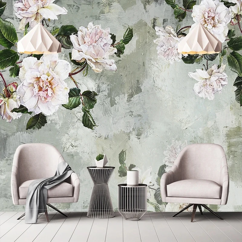 Custom Any 3D Wallpaper Size Self-Adhesive Vintage Hand Painted Floral Background Wall Paiting Papel De Parede 3D Paisagem Stick