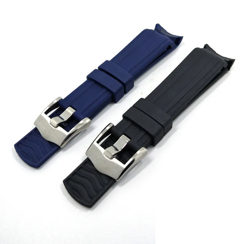 20mm Curved End Rubber Watch Strap for Omega Seamaster 300m Waterproof Diver Commander 007 Black Blue Watchbands Belt Bracelets