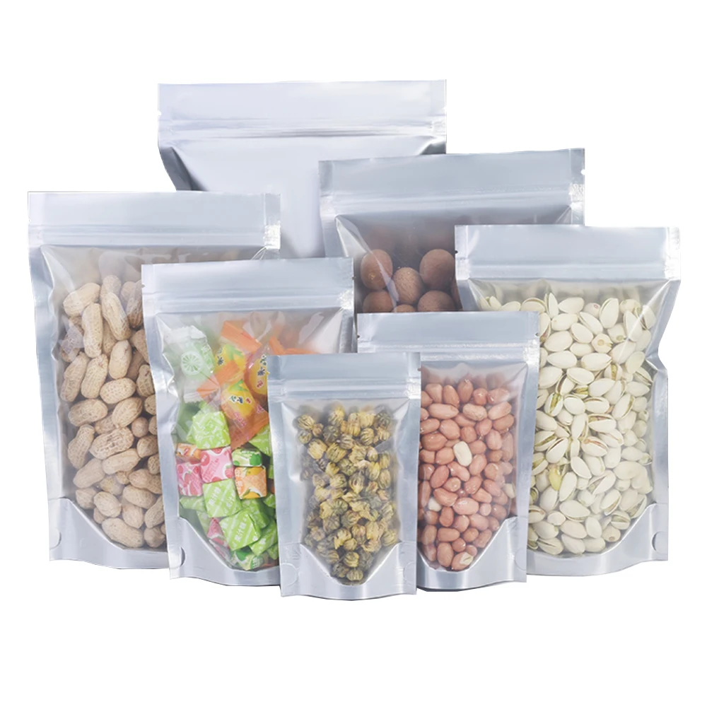 

1000Pcs Self Seal Zip Lock Resealable Storage Pouches Pure Aluminum Foil Stand Up Tear Notch Bag for Cookies Nuts Candy Snack