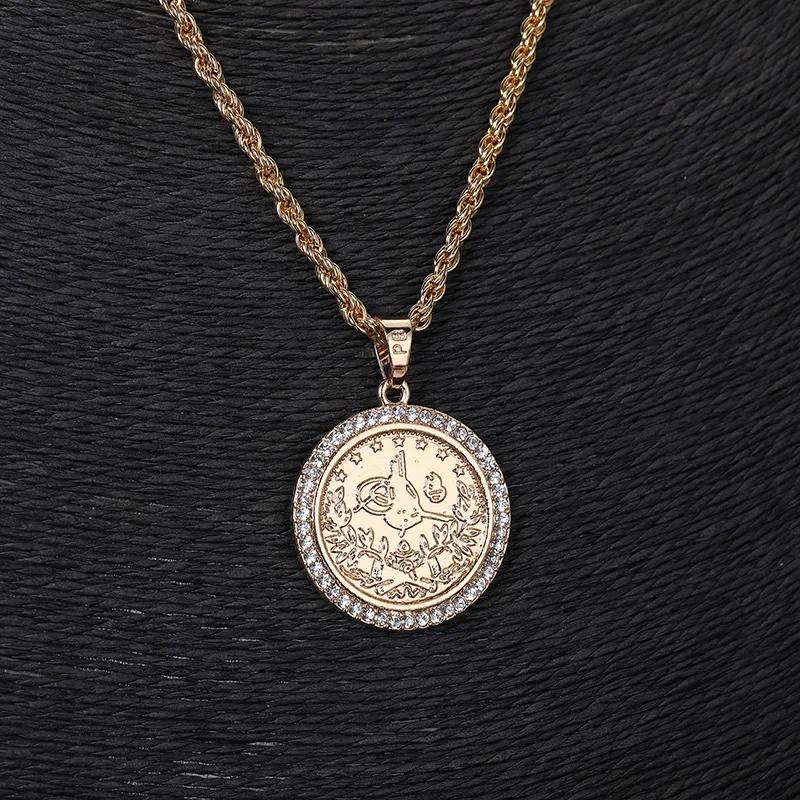 French Round Pendant Napoleon Digital Coin Necklace European Royal Jewelry Pendant Women's Slide Chain