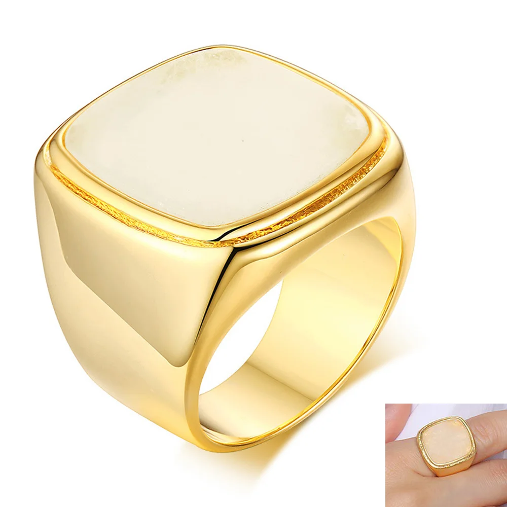 

Fashion High Quality Brass Metal Women's finger Ring Square Stone Flat Top Wedding jewelry