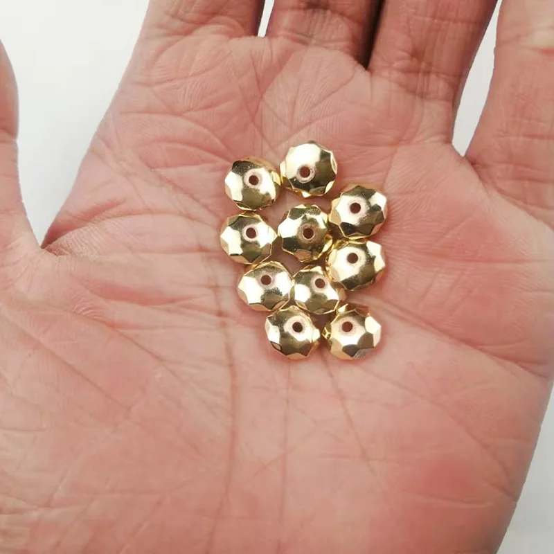 14 Gold Color Faceted Hematite beads Natural Stone 3/4/6/8/10mm Flat Round Spacer Loose beads for Jewelry Making bracelets DIY