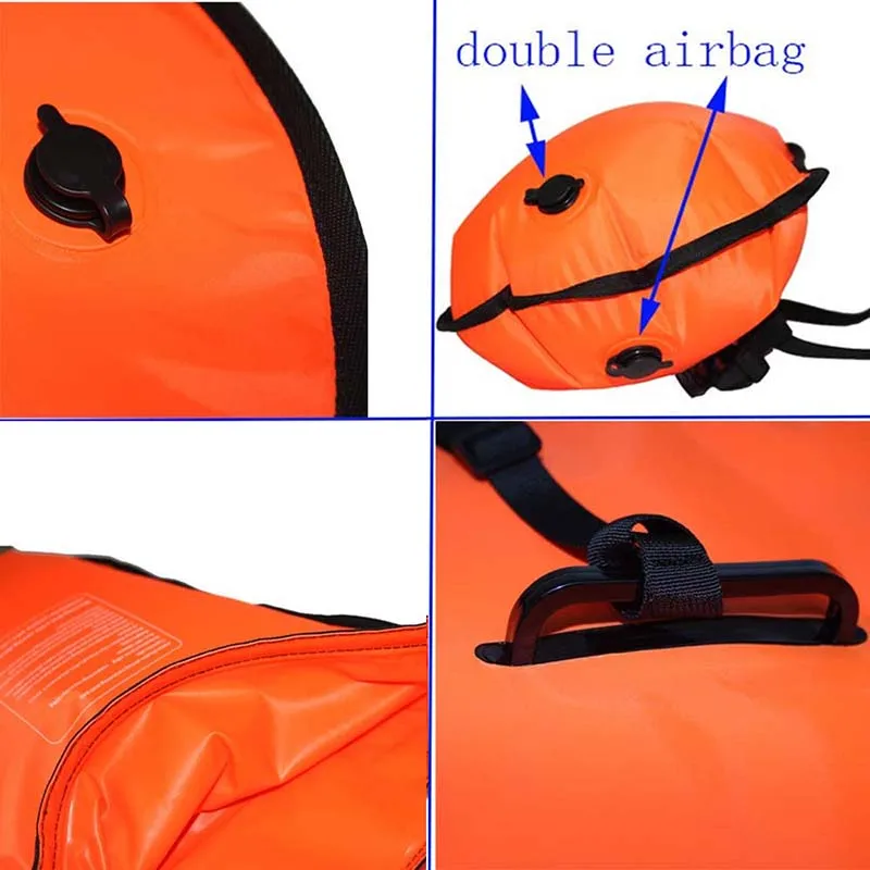 20L Inflatable Open PVC Swimming Buoy Tow Float Dry Bag Double AirBag With Belt High Visibility Swimming Water Sport Safety Bag