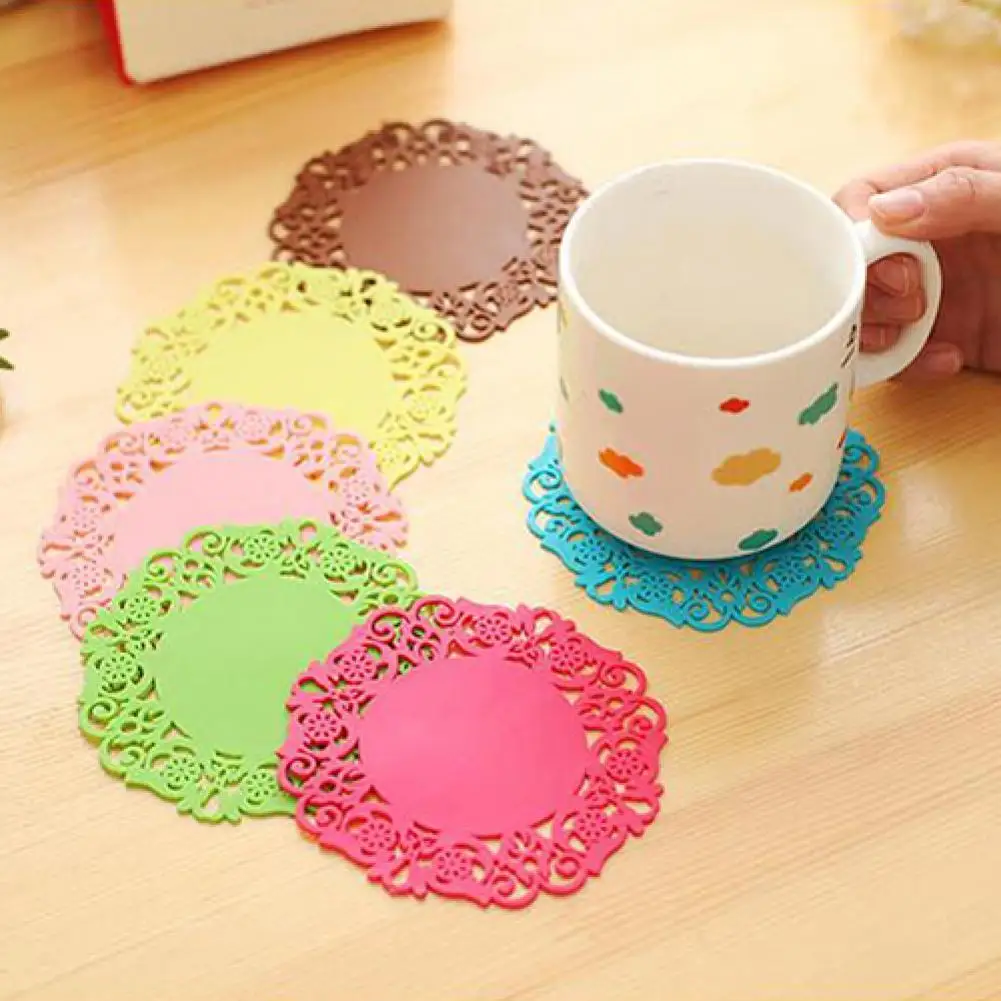 6 Pcs Lace Flower Doilies Silicone Coaster Tea Cup Mats Pad Insulation Placemat