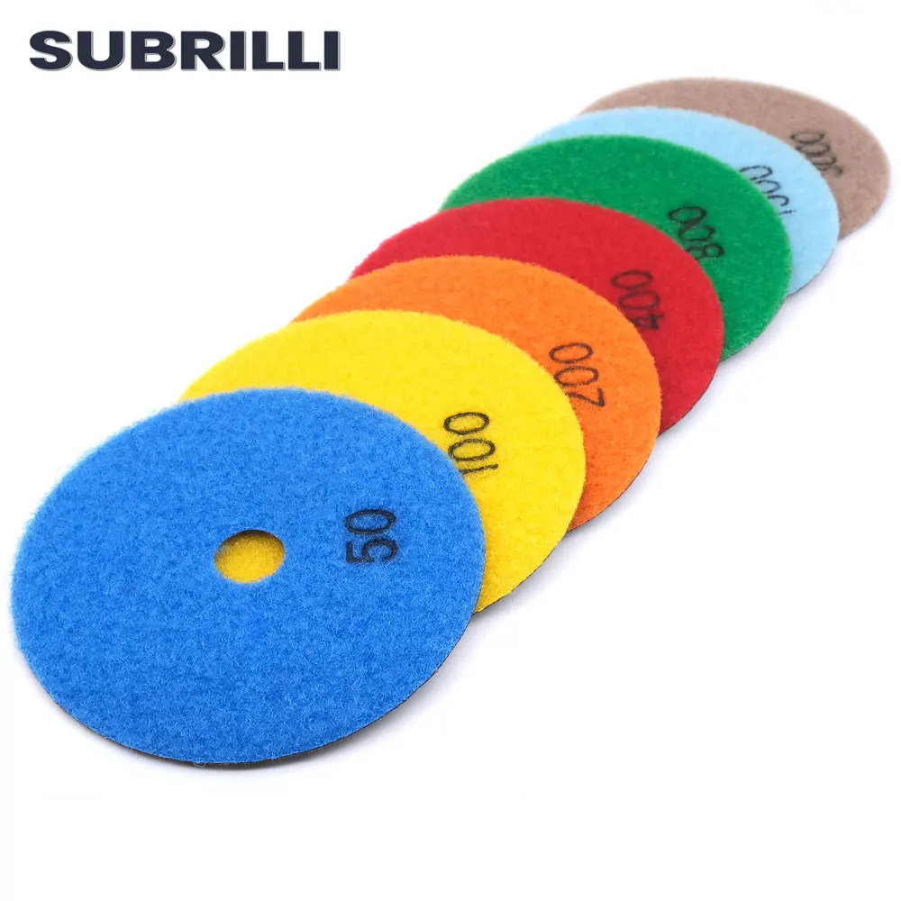 SUBRILLI 7pcs 4inch Diamond Dry Polishing Pad 100mm Flexible Diamond Sanding Wheel For Granite Marble Stone Concrete