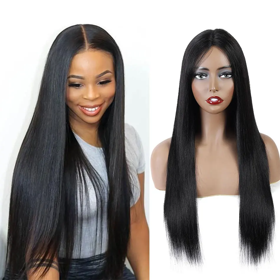 Brazilian Human Hair Wigs For Women Hairline Lace Wig Middle Part 24inch Long Remy Human Hair Wig Straight Machine Made Full Wig