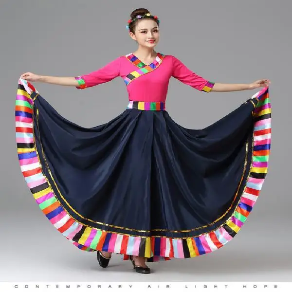 Chinese Traditional Costume Stage Dance Wear Folk Costumes Performance Festival Tibetan Outfit Long Skirts for Women Dancing