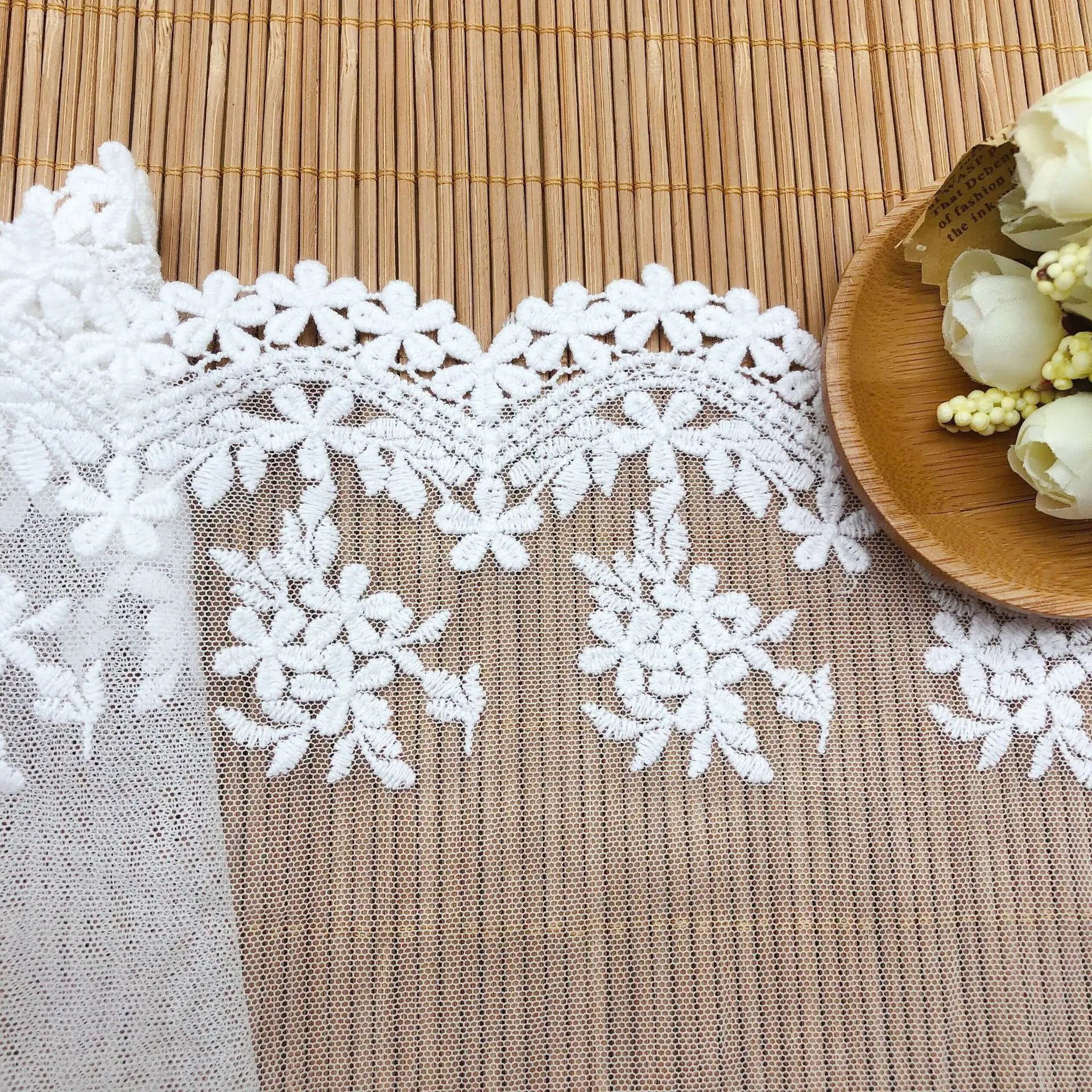 3YardLuxuryEmbroidery Fabrics Bride Wedding Dress lace Curtain Accessories Polyester Lace Trim DIY Craft Accessories Ivory White