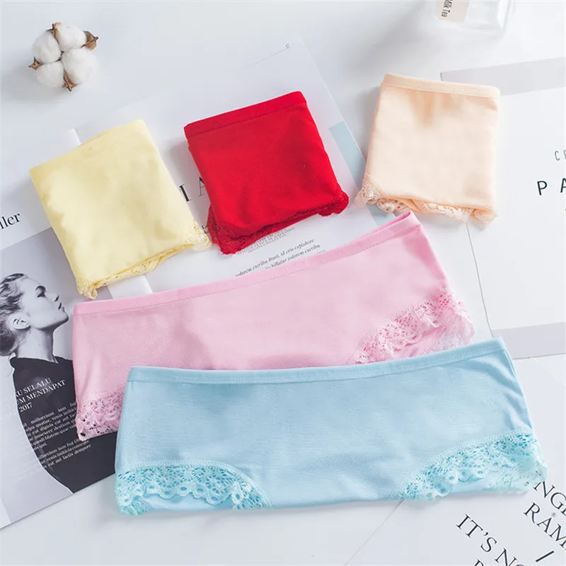 3 Pcs/Lot Girls Lace Underwear Cute Knot Soft Breathable Briefs Young Girl Panties Solid girl Briefs Children Clothes