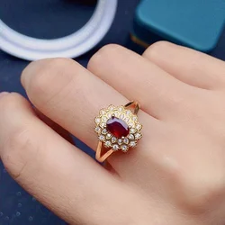 Luxury 925 Silver Ruby Silver Ring for Party 4mm*6mm 100% Natural Ruby Ring Sterling Silver Ruby Jewelry