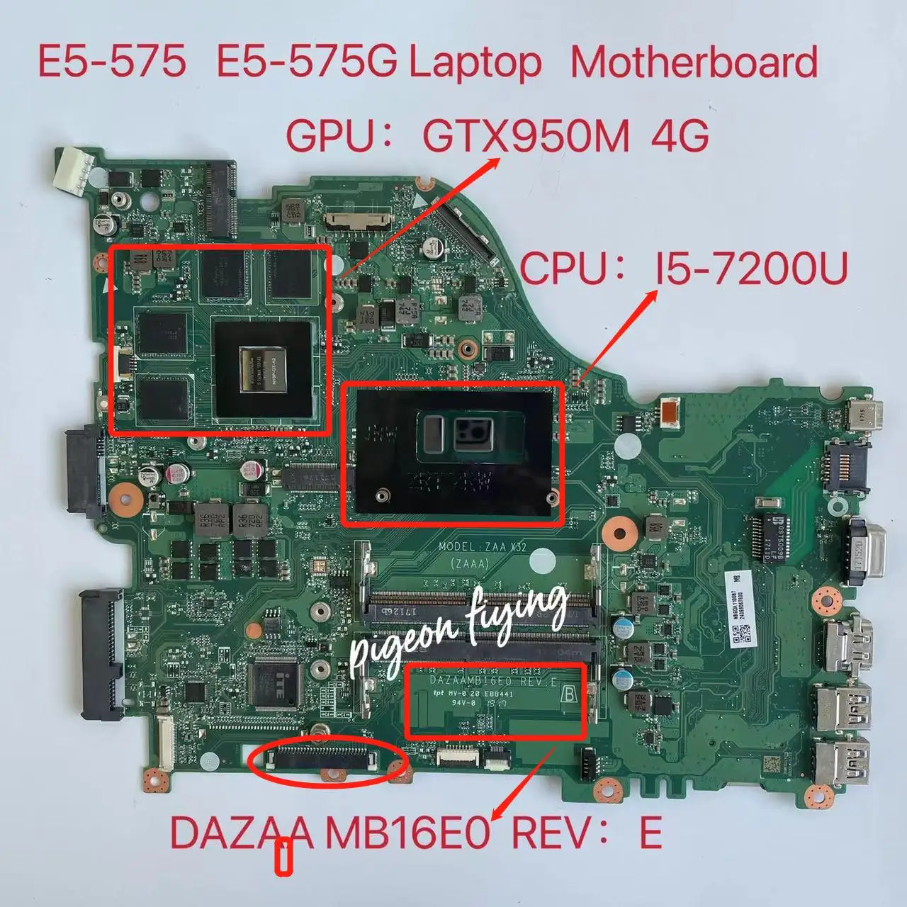 

DAZAAMB16E0 Mainboard for Acer Aspire E5-575 E5-575G Laptop Motherboard CPU:I5-6200U / I5-7200U / I7-7500U GPU:950MX 4G Test Ok