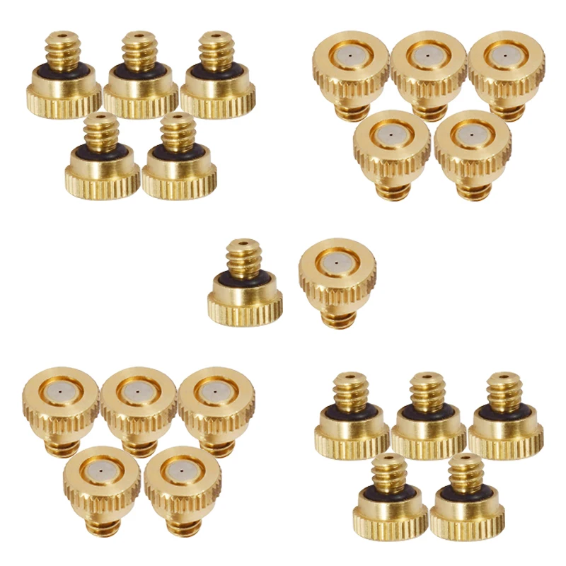 10PCS Threaded Brass Misting Nozzle 0.1-0.8mm Orifice Water Mister Parts Fog Nozzle For Patio Misting System Outdoor Cooling