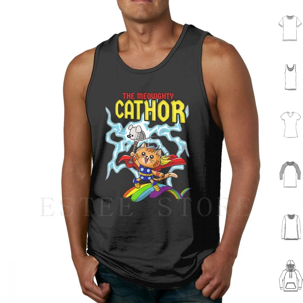 Débardeurs en coton pour chat, motif chat de bande dessinée avec cape éclair, style Kawaii, Catthor Mighty