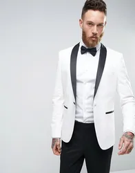 JELTONEWIN-esmoquin de boda para hombre, chaqueta blanca con solapa, chal negro, traje ajustado para novio, 2021