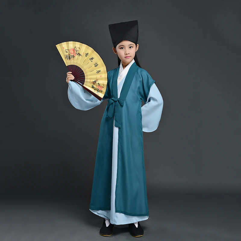 

Kids Han Fu Dramaturgic Dress Suit Chinese Traditional Ancient Student Costume For Boy and Girl Theatrical Robe Dande Wear