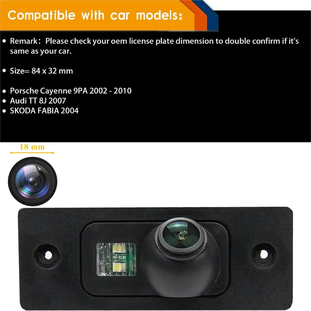 Misayaee HD 1280x720P Car Rear View Backup Camera Plate Light for Porsche Cayenne 2002 – 2010 SKODA FABIA 2004 Audi TT 8J 2007