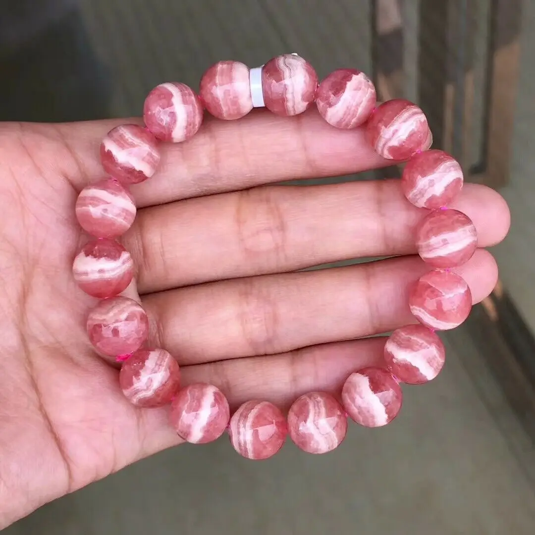 Natural Red Rose Rhodochrosite Bracelet Gemstone Crystal Clear Round Beads Stretch 11mm 12mm Women Fashion Jewelry AAAAA