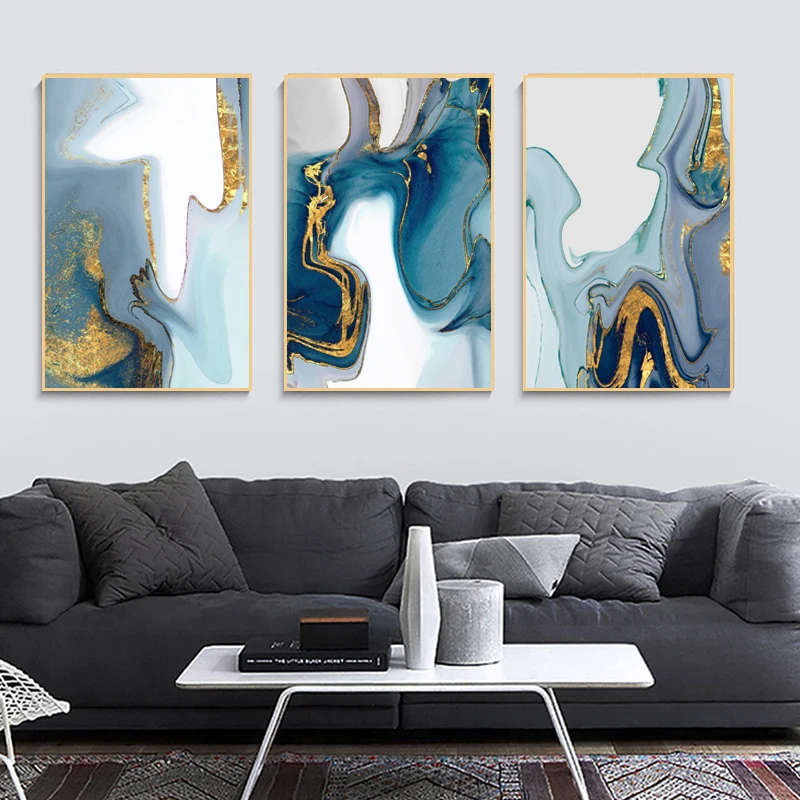 

Modern Abstract HD Gold Blue Marble Wall Art Pictures Canvas Paintings Poster Prints Decorative for Living Room Home Decor