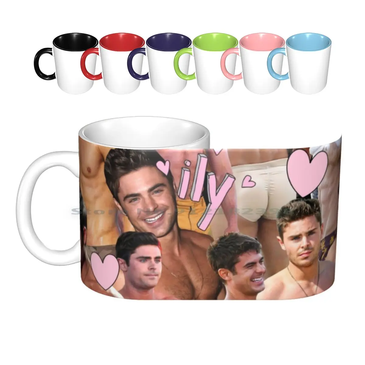 Zac Efron Collage Ceramic Mugs Coffee Cups Milk Tea Mug Zac Efron Zack Efron Hot Boy Cute Sexy Hipster Collage Colage Pink