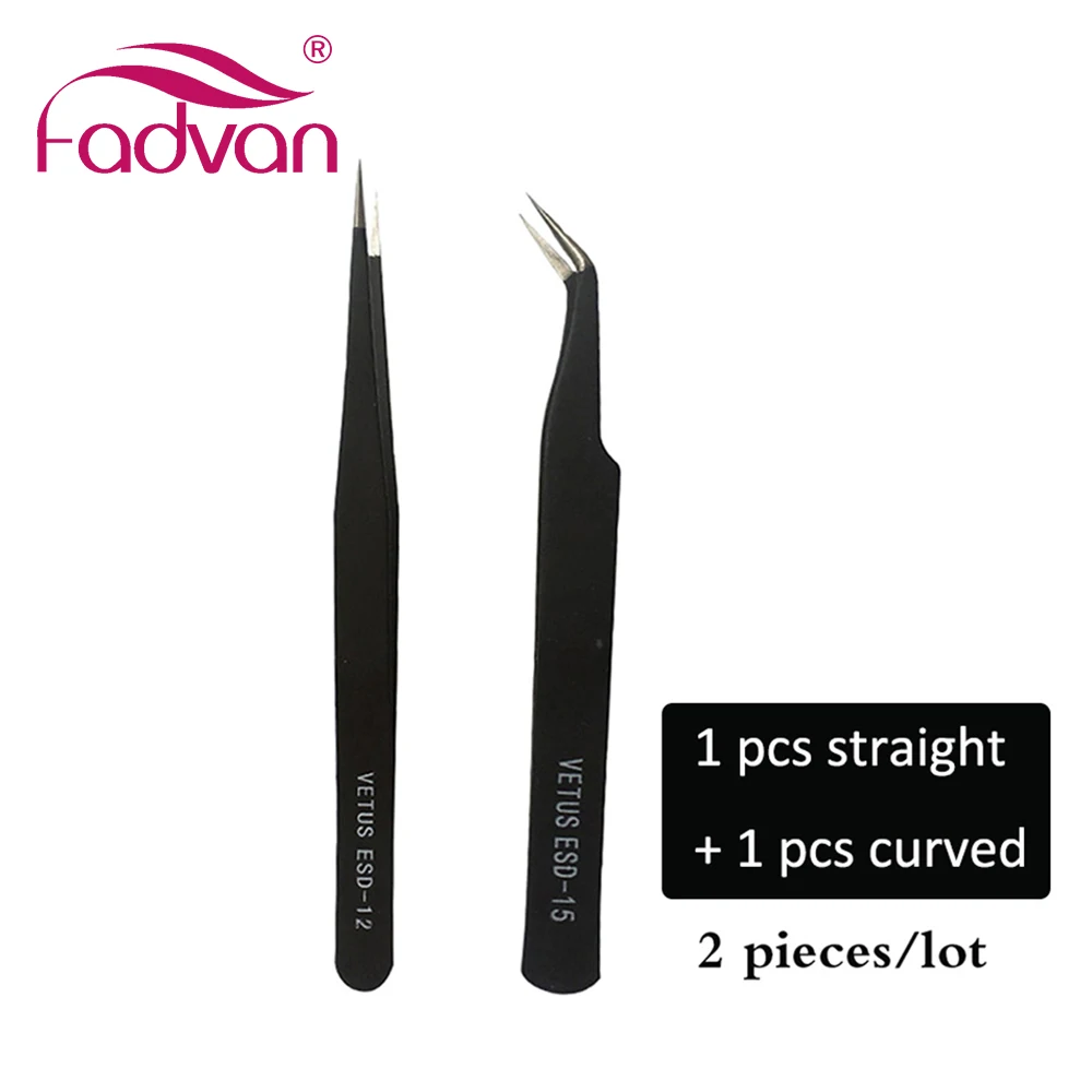 2 pcs/set Stainless Steel Tweezers Anti-static Eyelash Extension Supplies Tweezers Corrosion Resistant Maintenance Repair Tools