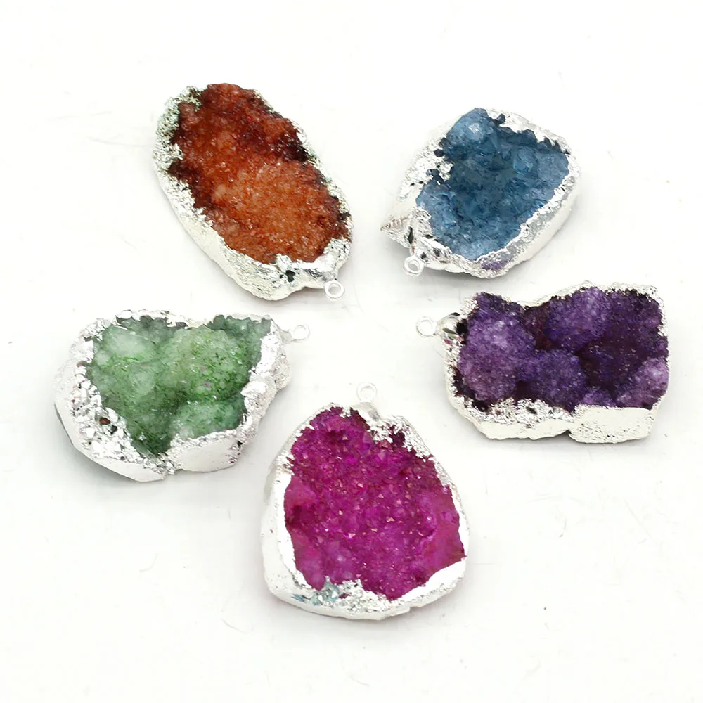 

5pcs Natural Druzy Stone Pendant Charms Plating Silver Agates Stone Pendant for Jewerly DIY Necklace Bracelet Accessories Making