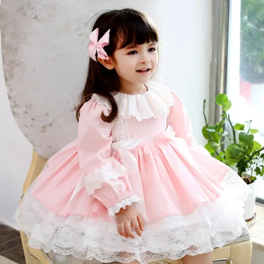 Miayii Spring Autumn Spanish Lolita Princess Dress Lace Bow Stitching Cute Ball Gown Birthday Party Easter Dress For Girls Y3734