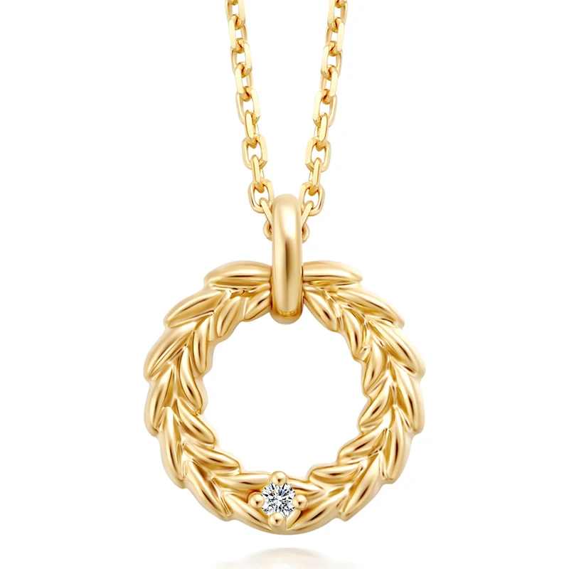 

I Do 18K Yellow Gold Necklace Diamond Accent Pendant Romance Series Fine Jewelry for Women Wheat Round Design Clavicle Chain