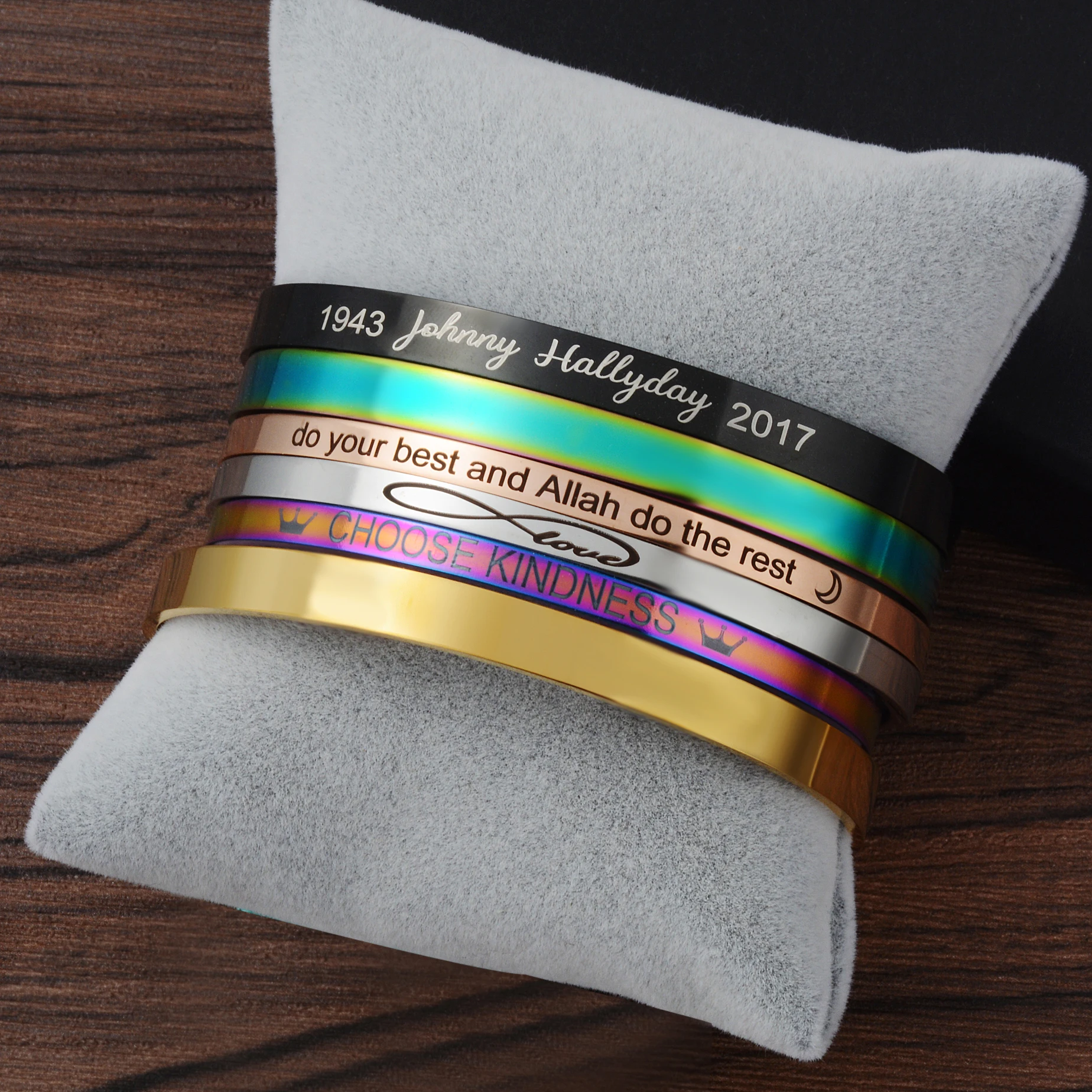 4mm Width 3 Colors Laser Engraved Cuff Positive Inspirational Quote Bangles Mantra Bracelets Anniversary Gifts for Women SL-009