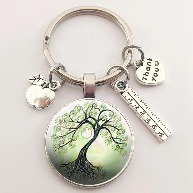 1 piece thank you teacher keychain tree of life glass charm keychain Thanksgiving teacher school party gift souvenir keychain