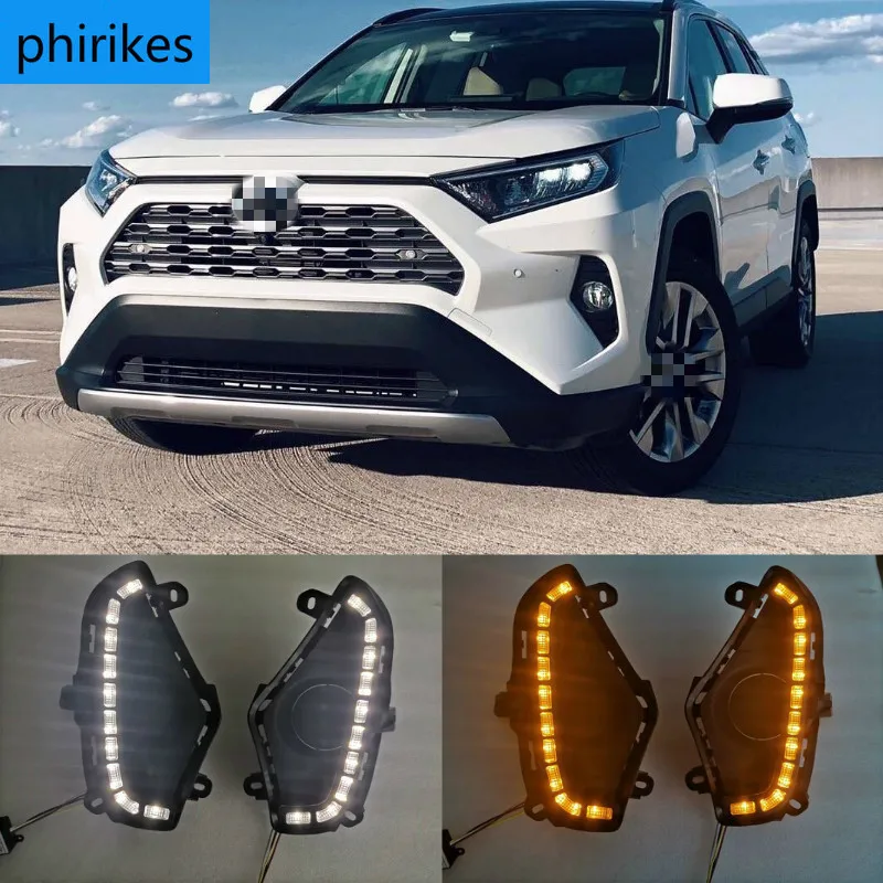 

For Toyota RAV4 2019 2020 Yellow Turn Signal Function Waterproof ABS 12V Car DRL LED Daytime Running Light With Fog Lamp Hole