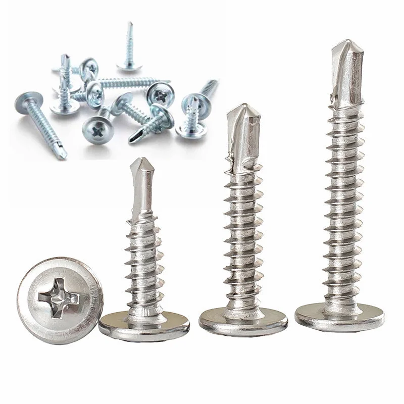 10pc washer head phillips self drilling tapping screw stainless steel zinc plated M4.2 M4.8 hardiflex screw for metal wood sheet