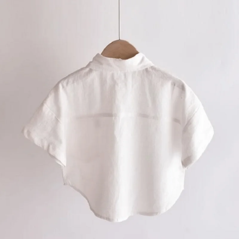 Baby Boy Linen Shirt Solid Color White Pink Infant Toddler Child Shirt Short Sleeve Kid Outfit Baby Clothes 1-10Y