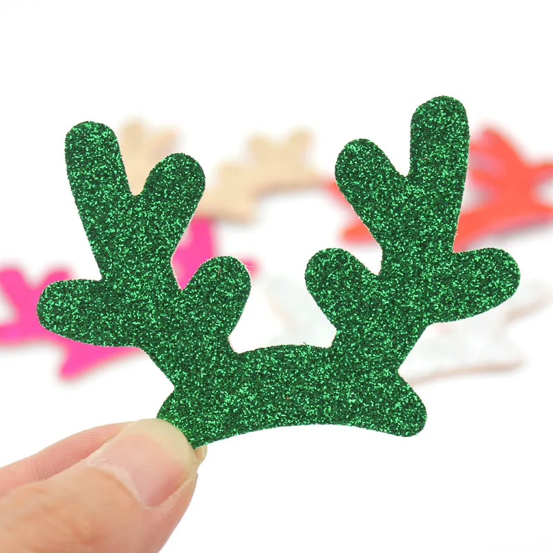 20Pcs 7.5*5.5cm Glitter Christmas antlers shiny Padded Appliques For Clothes Craft Sewing Supplies DIY Hair Clip Accessories