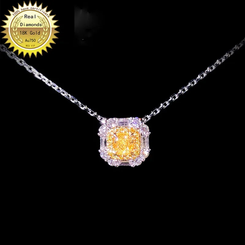 

18K gold necklace natural 0.3ct yellow diamond and 0.28ct white diamonds necklace