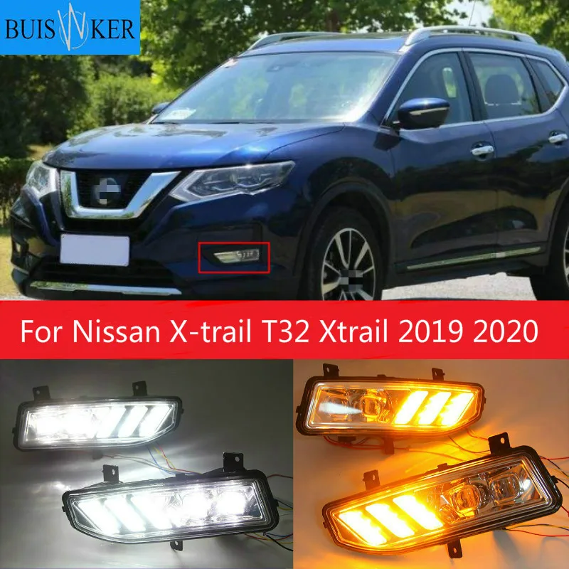 2PCS For Nissan X-trail T32 Xtrail 2019 2020 Waterproof ABS 12V Car DRL Fog Lamp Decoration LED Daytime Running Light