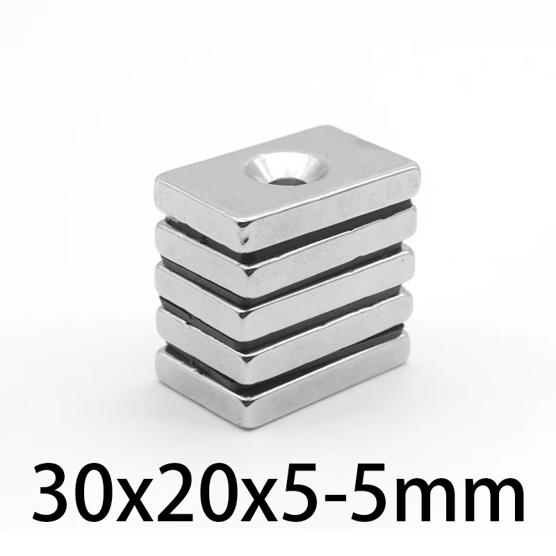 30x20x5-5mm N35 Block Powerful Magnets Hole 5mm Bulk Sheet Neodymium Magnet 30*20*5-5mm Strong Permanent NdFeB Magnets