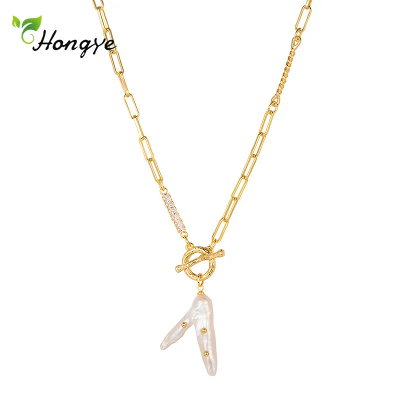 

Hongye Irregular Natural Freshwater Pearls Chain Chokers Necklace For Women Gold Color Jewelry Retro Pendant Gift 2021 Trendy