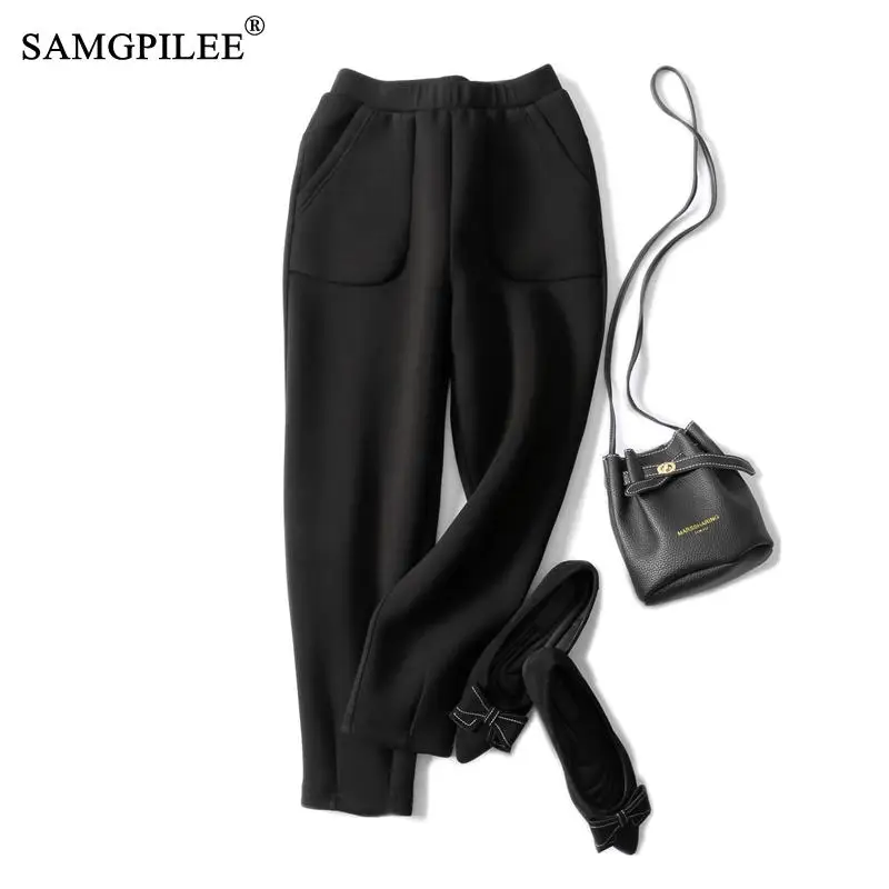 

Pants For Women 2023 Full Length Casual Broadcloth Elastic Waist Solid High Pleated Pencil Pants Streetwear Women 5XL