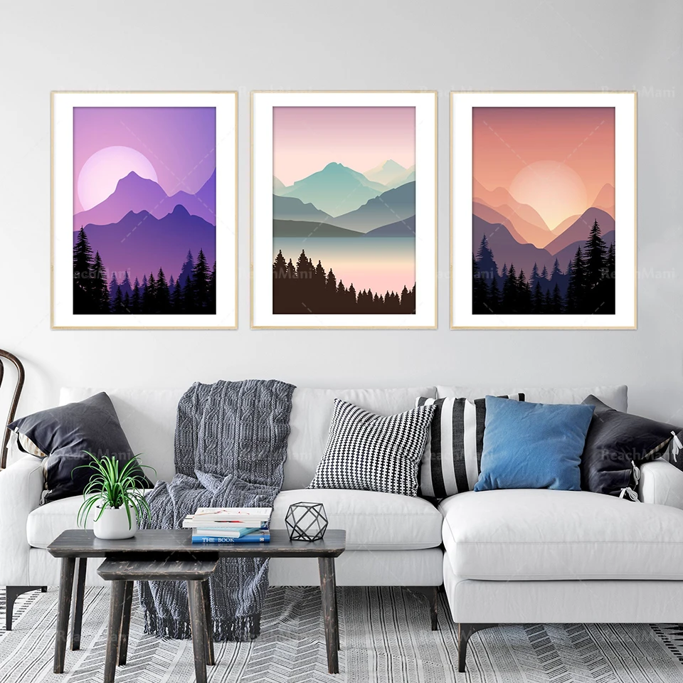 

Nordic Mountain Landscape Set, Abstract Landscape Set, Scandinavian Landscape Art, Mid Century Nordic Panorama, Modern Scenery P