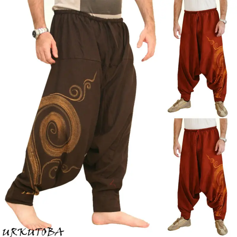 Pantaloni Harem Hippie Aladdin Baggy pantaloni Casual da uomo indiani Hip-hop uomo zingaro lino in cotone pantaloni larghi a gamba larga Vintage