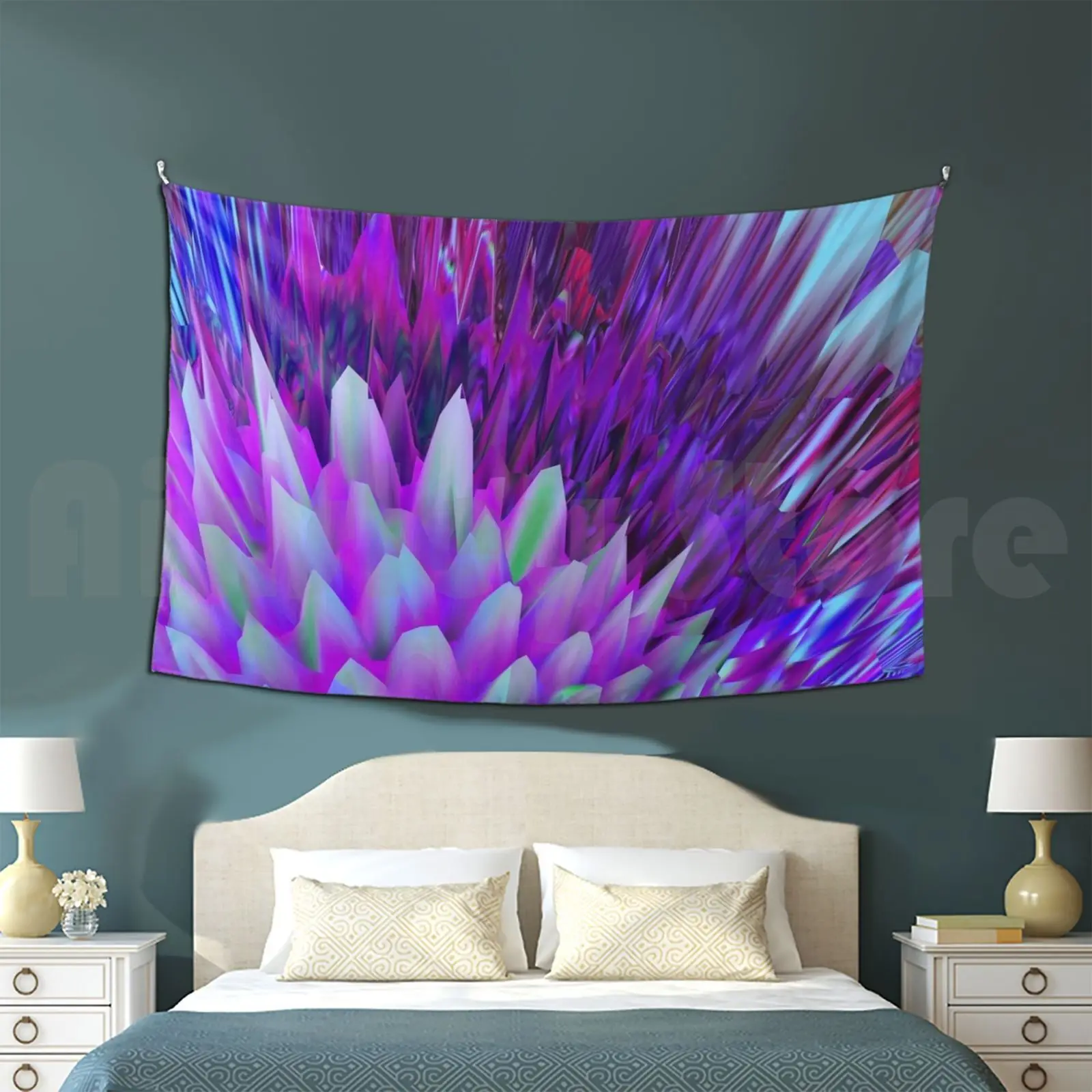 Bloom Tapestry Living Room Bedroom Eliza Pall Eliza Pall Art Experimental Glitch Weird Purple 3d Abstract Avant Garde