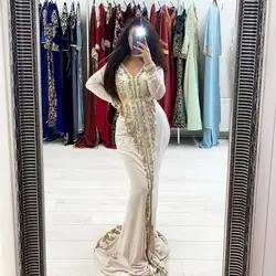 Sexy Muslim Mermaid Appliques Evening Dresses Formal Prom Party Gowns Fashion Long Sleeves Women Special Occasion Dress 2023