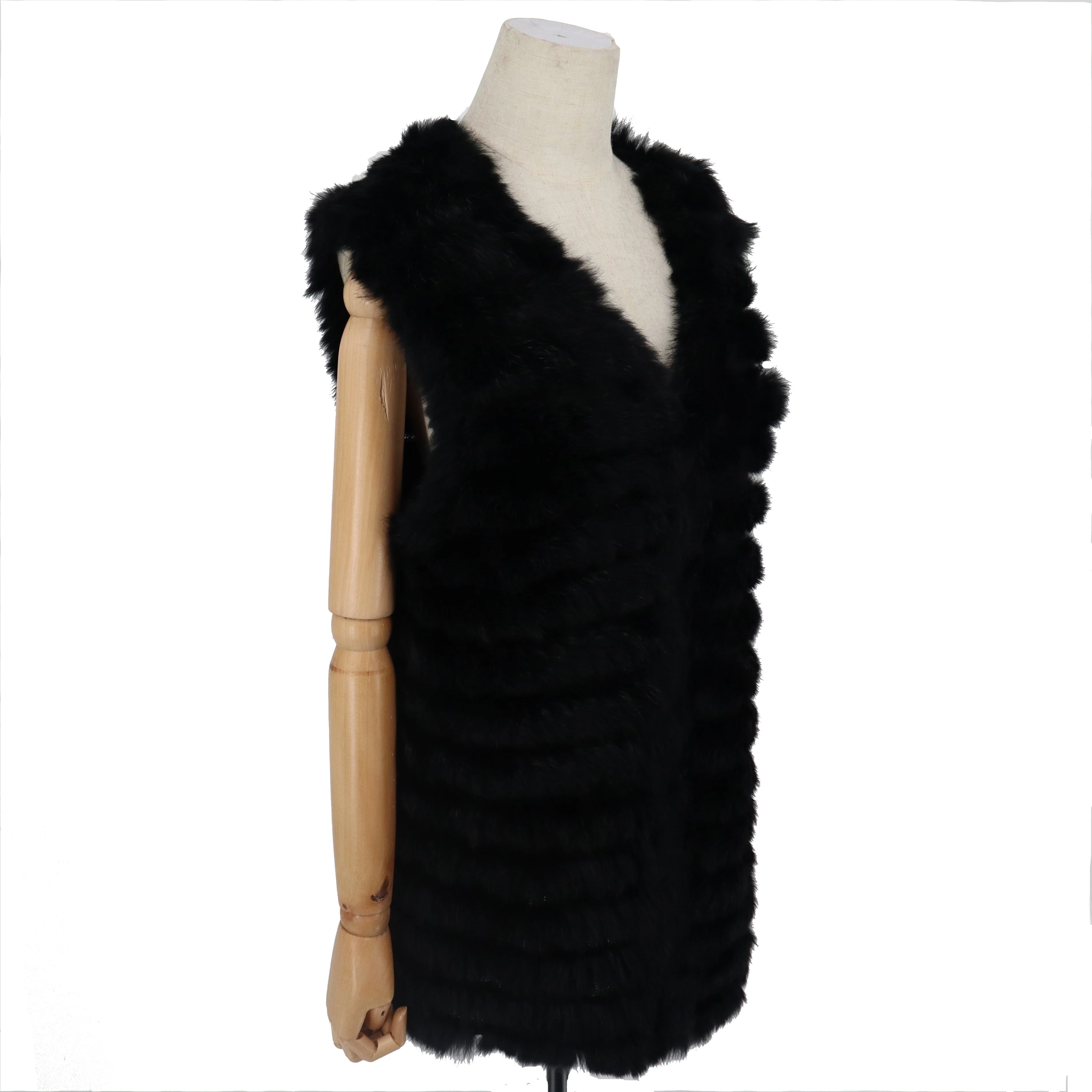 2021 Women Real Rabbit Fur Vest Sleeveless Gilet Knitted Fur Coat Women Fur Coats